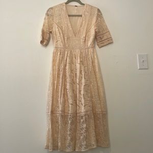 Free People Cream Lace Midi Dress